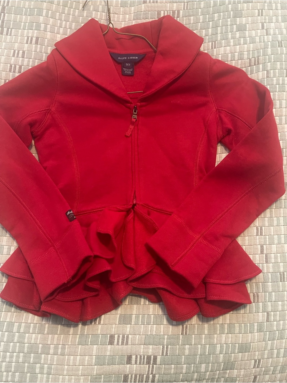 Ralph Lauren Girls Red Ruffle Zip-Up Hoodie